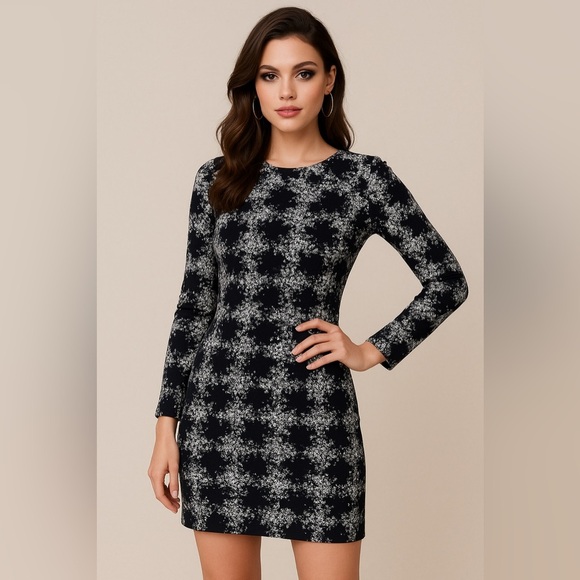 CLUB MONACO SHEATH DRESS BLACK & WHITE ABSTRACT PRINT LONG SLEEVE SIZE 2 - Picture 1 of 9